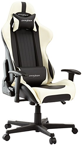 DX Racer6 Gaming Stuhl, Schreibtischstuhl, Bürostuhl, Chefsessel mit Armlehnen, Gaming chair, Gestell Kunststoff, 78 x 52 x 124-134 cm, Kunstleder PU schwarz / weiß