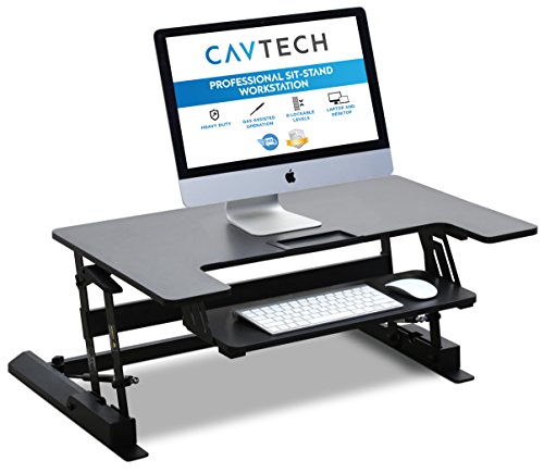 Höhenverstellbarer Sitz-Steh-Schreibtisch von CavTech | Stand Up Desk Computer Laptop Stehpult | Professionelle Workstation Für Gesundes Arbeiten| 3 Jahre Herstellergarantie | Modell: EI-01