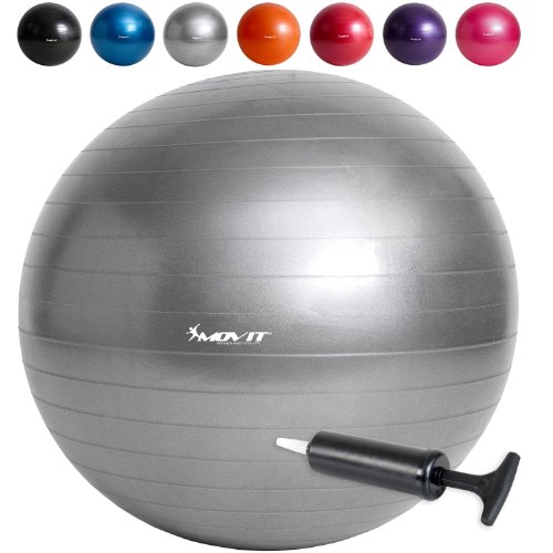 MOVIT Gymnastikball mit Pumpe Fitnessball Sitzball 65 cm in silber, Maximalbelastbarkeit bis 300kg, Anti Burst Material