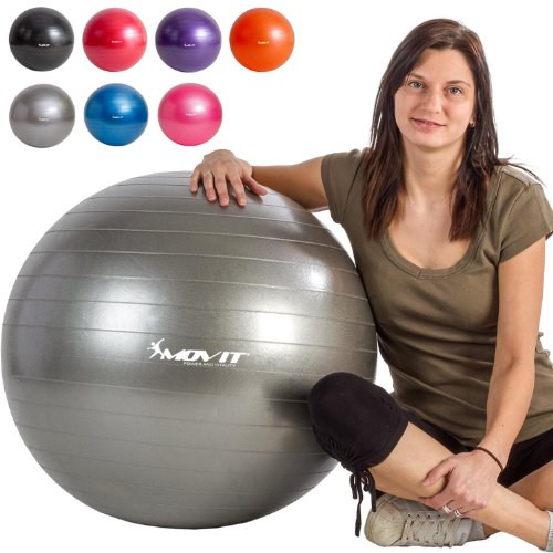 MOVIT Gymnastikball mit Pumpe Fitnessball Sitzball 65 cm in silber, Maximalbelastbarkeit bis 300kg, Anti Burst Material - 5