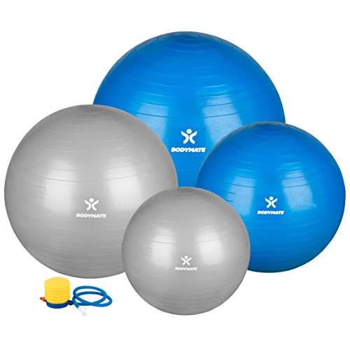 BODYMATE Gymnastikball / Fitnessball - BLAU 65cm - Premium Yoga-Ball für Yoga & Pilates Core-Training inkl. Luftpumpe - Belastbar bis 300kg, Verfügbar in den Größen 55, 65, 75, 85-cm