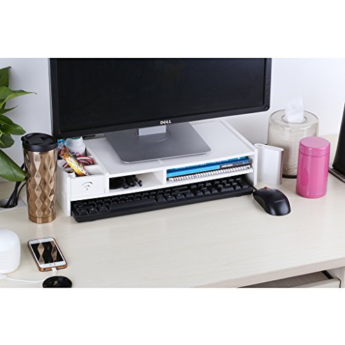 Finether Monitorständer Bildschirmständer Tischaufsatz Schreibtischaufsatz Schreibtischregal für Monitorerhöhung Bildschirmerhöhung aus WPC weiß 48 x 20 x 10 cm - 3