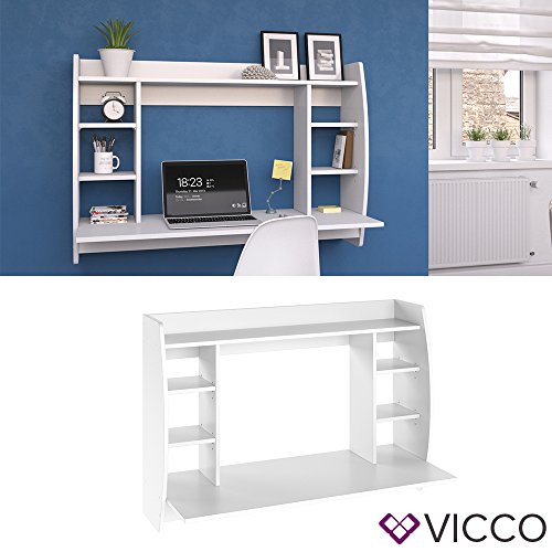 VICCO Wandschreibtisch MAX 110 cm - Schreibtisch Wandschrank Wandtisch Bürotisch Arbeitstisch für PC Computer - 3 Dekore (Weiß) - 2