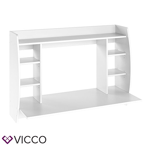 VICCO Wandschreibtisch MAX 110 cm - Schreibtisch Wandschrank Wandtisch Bürotisch Arbeitstisch für PC Computer - 3 Dekore (Weiß) - 4