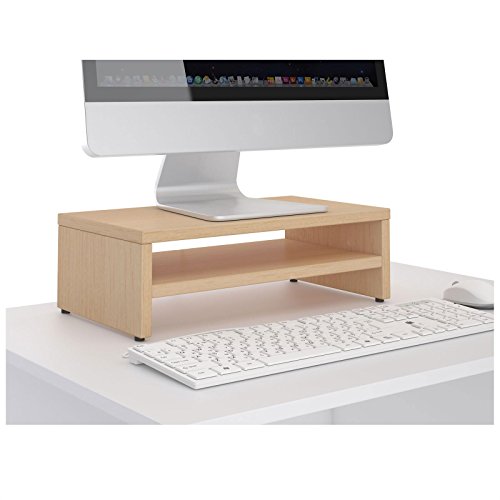 CARO-Möbel Monitorständer SUBIDA Bildschirmaufsatz Schreibtischaufsatz Bildschirmerhöhung mit Ablagefach, in buchefarben - 2