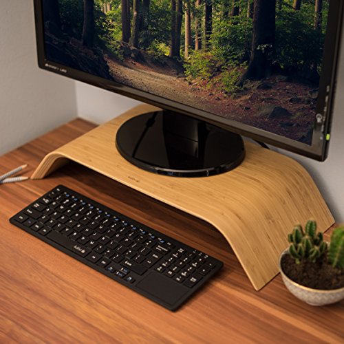 kalibri Bildschirm Holzständer TV Ständer - Computer Tisch Schreibtisch Aufsatz Monitorständer Desktop Bank - Schreibtischaufsatz aus Walnussholz - 2