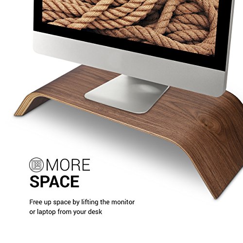 kalibri Bildschirm Holzständer TV Ständer - Computer Tisch Schreibtisch Aufsatz Monitorständer Desktop Bank - Schreibtischaufsatz aus Walnussholz - 3