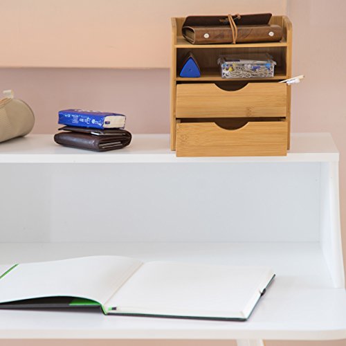 Relaxdays Schreibtisch-Organizer HBT: 21x20x13cm Ablagesystem aus Bambus für den Schreibtisch Organizer mit 2 Ablagen und 2 herausnehmbaren Schubladen Aufbewahrungsbox als Briefablage fürs Büro, natur - 2