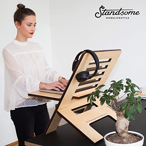 Stehschreibtisch Aufsatz aus Holz - Der höhenverstellbare STANDSOME SLIM Steh Sitz Schreibtisch für ein gesundes Arbeiten im Büro oder ganz egal wo - 6