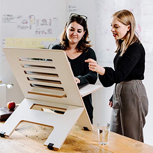 Standsome Slim White – Höhenverstellbarer Schreibtischaufsatz, ergonomisches Stehpult, nachhaltiger Sitz Steh Arbeitsplatz, Laptopständer aus Holz weiß - 6