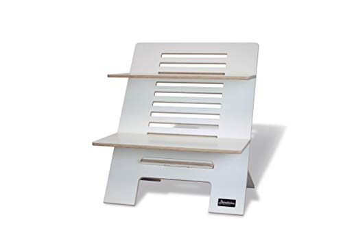 Standsome Double White – Höhenverstellbarer Schreibtischaufsatz mit Zwei Ebenen, ergonomisches Stehpult, nachhaltiger Sitz Steh Arbeitsplatz aus Holz weiß - 2