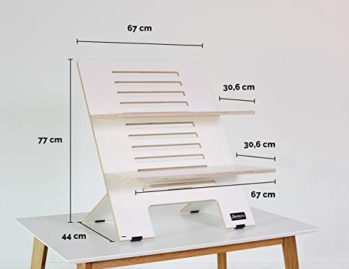 Standsome Double White – Höhenverstellbarer Schreibtischaufsatz mit Zwei Ebenen, ergonomisches Stehpult, nachhaltiger Sitz Steh Arbeitsplatz aus Holz weiß - 4