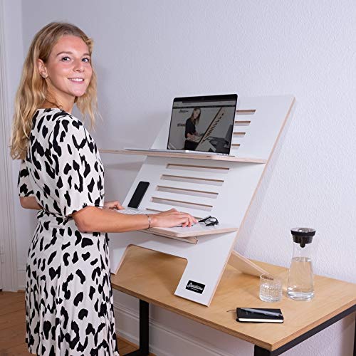 Standsome Double White – Höhenverstellbarer Schreibtischaufsatz mit Zwei Ebenen, ergonomisches Stehpult, nachhaltiger Sitz Steh Arbeitsplatz aus Holz weiß - 5