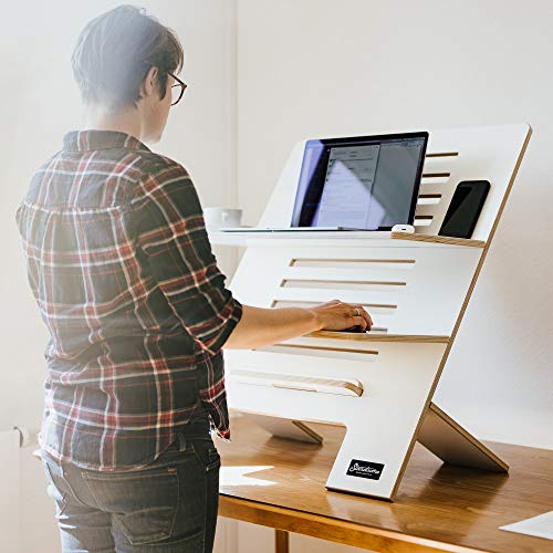 Standsome Double White – Höhenverstellbarer Schreibtischaufsatz mit Zwei Ebenen, ergonomisches Stehpult, nachhaltiger Sitz Steh Arbeitsplatz aus Holz weiß - 6