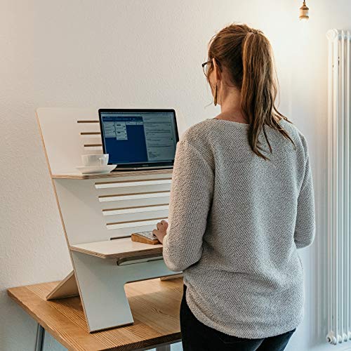 Standsome Double White – Höhenverstellbarer Schreibtischaufsatz mit Zwei Ebenen, ergonomisches Stehpult, nachhaltiger Sitz Steh Arbeitsplatz aus Holz weiß - 7