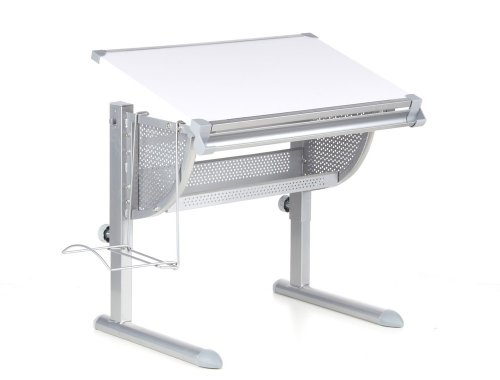 hjh OFFICE 705100 Kinderschreibtisch Belia Schreibtisch höhenverstellbar, Tischplatte neigbar, Weiß/Silber