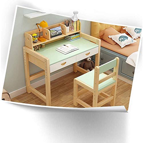 DSHUJC Massivholz Höhenverstellbare Kinder Schreibtisch und Stuhl Set Student Schreibtisch mit ausziehbarer Schublade Aufbewahrung, Federmäppchen, Bücherständer | Kids - 2