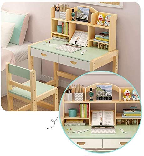 DSHUJC Massivholz Höhenverstellbare Kinder Schreibtisch und Stuhl Set Student Schreibtisch mit ausziehbarer Schublade Aufbewahrung, Federmäppchen, Bücherständer | Kids - 5