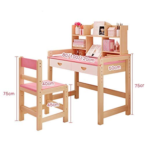 DSHUJC Massivholz Höhenverstellbare Kinder Schreibtisch und Stuhl Set Student Schreibtisch mit ausziehbarer Schublade Aufbewahrung, Federmäppchen, Bücherständer | Kids - 7